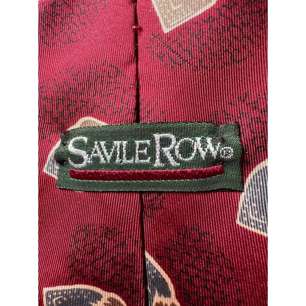 Vintage Savile Row Maroon Geometric Silk Tie - 100% Italian Silk, Made in USA